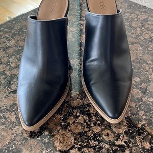 Black Leather Mules